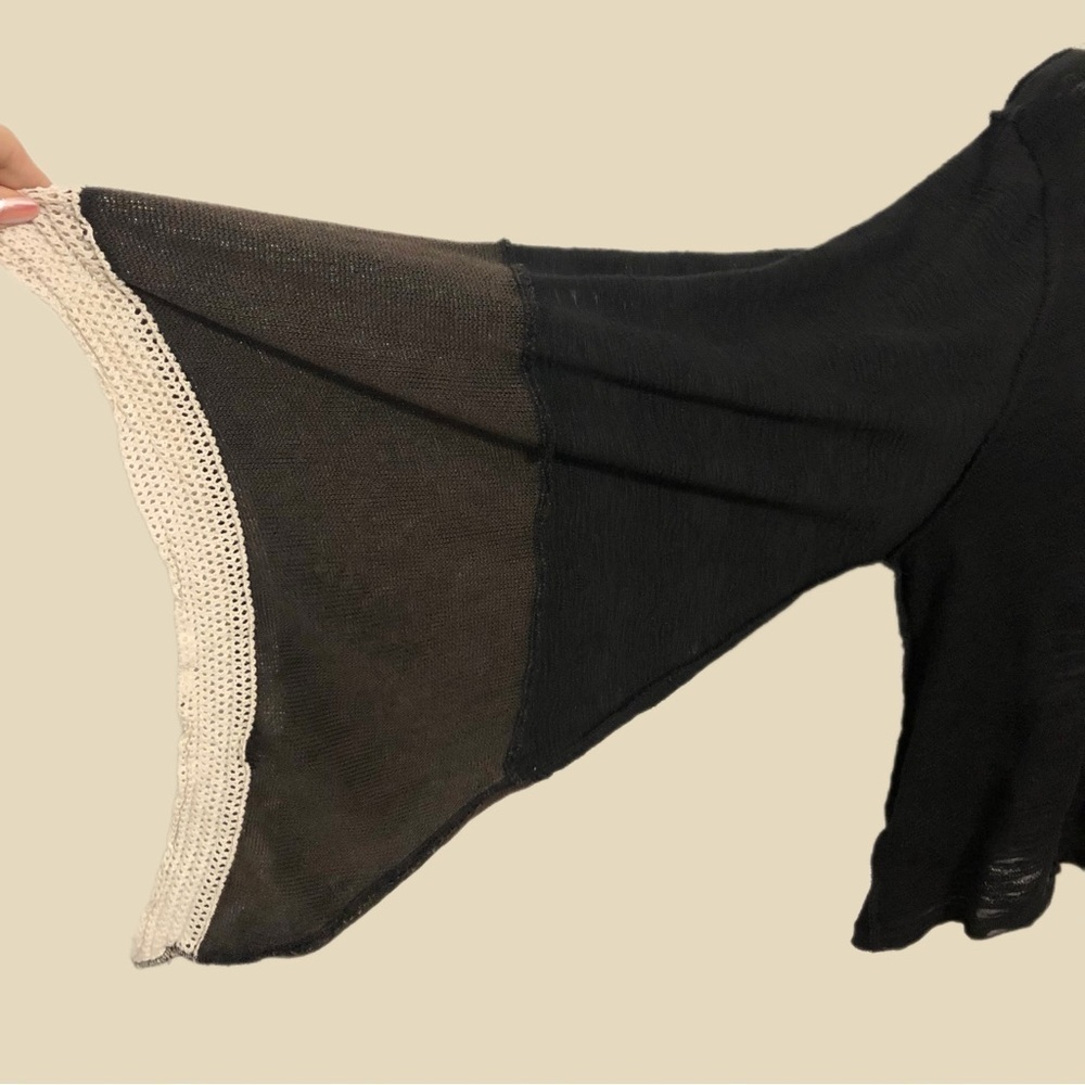 POL Patchwork Wide Bell Sleeve Button Down Knit L… - image 6